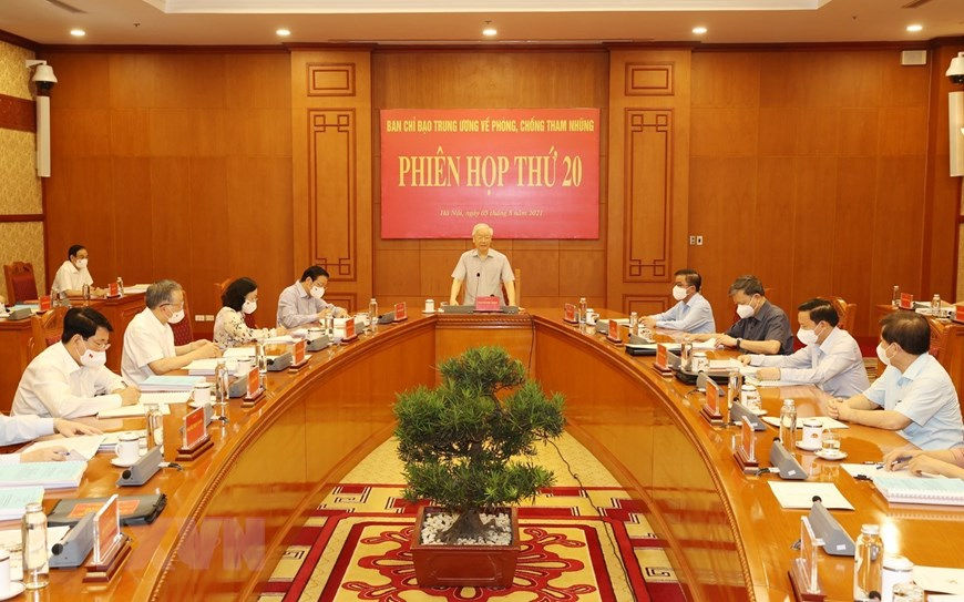 Tổng Bí thư Nguyễn Phú Trọng chủ trì phiên họp thứ 20 của Ban Chỉ đạo Trung ương về phòng, chống tham nhũng. Ảnh: TTXVN