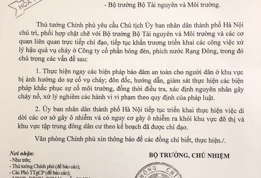 Thủ tướng chỉ đạo xử lý hậu quả vụ cháy Rạng Đông Thủ tướng chỉ đạo xử lý hậu quả vụ cháy Rạng Đông