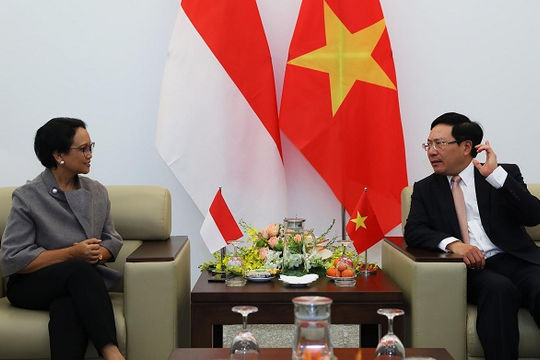 Phó Thủ tướng Phạm Bình Minh tiếp, hội đàm với Bộ trưởng Ngoại giao Indonesia