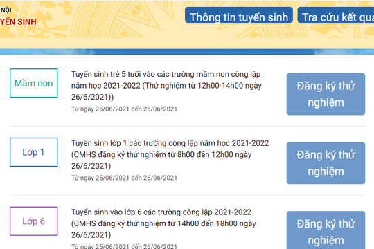 Hà Nội thử nghiệm hệ thống tuyển sinh trực tuyến diện rộng Hà Nội thử nghiệm hệ thống tuyển sinh trực tuyến diện rộng