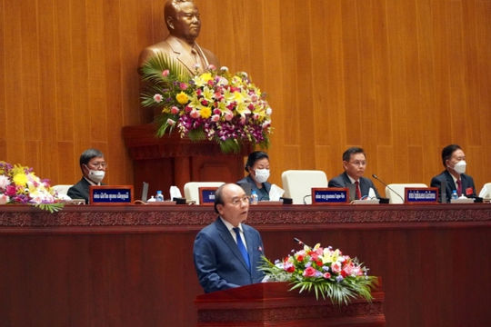 Chủ tịch nước Nguyễn Xuân Phúc phát biểu tại Kỳ họp Quốc hội Lào