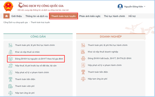 Hướng dẫn đóng bảo hiểm xã hôi tự nguyện, gia hạn thẻ bảo hiểm y tế theo hộ gia đình trên Cổng Dịch vụ công Quốc gia