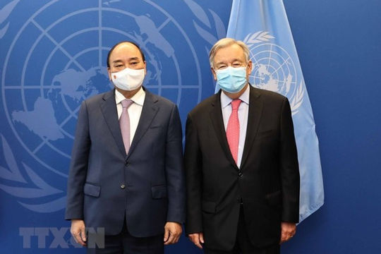 Chủ tịch nước Nguyễn Xuân Phúc hội kiến Chủ tịch Đại hội đồng và Tổng Thư ký Liên Hợp Quốc