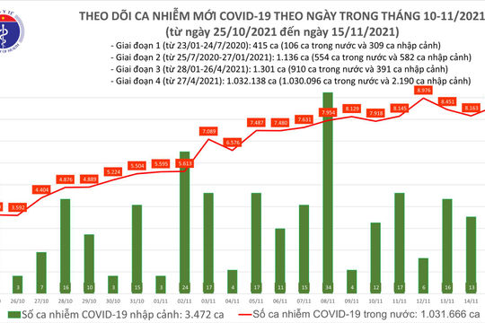 Ngày 15/11, ghi nhận 8.616 ca nhiễm Covid-19 mới, 101 ca tử vong