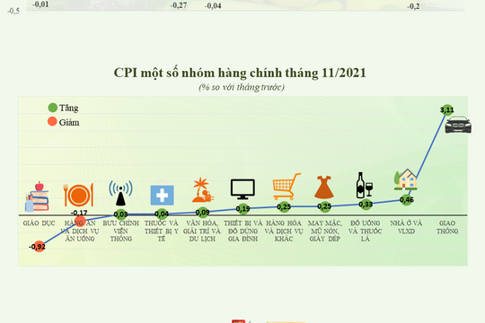 Infographic - Giá xăng dầu đẩy CPI tháng 11 tăng 0,32% so với tháng trước