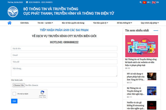 Ra mắt Cổng thông tin tiếp nhận phản ánh sai phạm về dịch vụ truyền hình xuyên biên giới