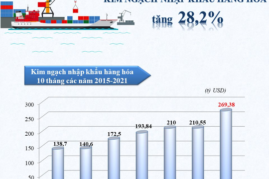 Infographic - Kim ngạch nhập khẩu hàng hóa 10 tháng năm 2021 tăng 28,2%