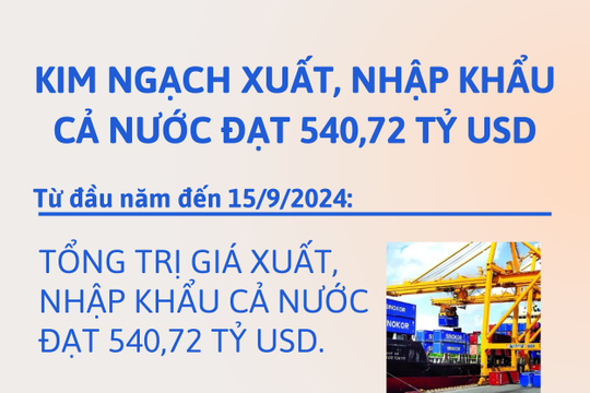 Infographics: Tổng kim ngạch xuất, nhập khẩu hàng hóa cả nước đạt 540,72 tỷ USD