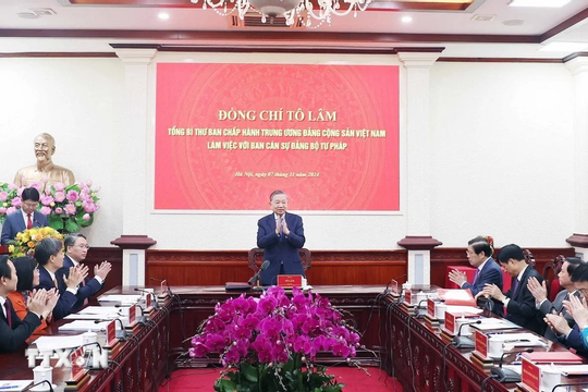 Tổng Bí thư Tô Lâm làm việc với Ban cán sự đảng Bộ Tư pháp