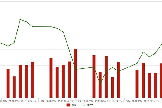 Tháng 11/2024, cổ phiếu niêm yết tại HNX giảm cả về giá và thanh khoản