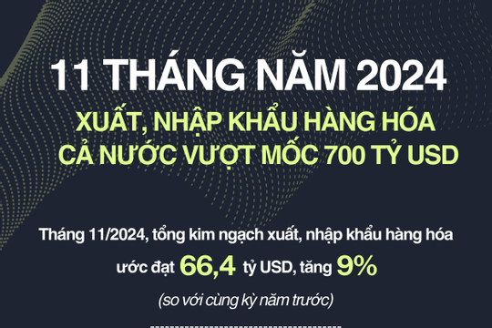 Infographics: Tổng kim ngạch xuất, nhập khẩu cả nước 11 tháng ước đạt 715,55 tỷ USD