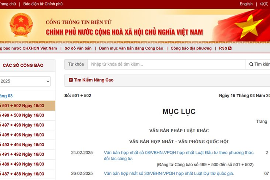 Văn bản quy phạm pháp luật phải được đăng tải toàn văn trên công báo điện tử Văn bản quy phạm pháp luật phải được đăng tải toàn văn trên công báo điện tử