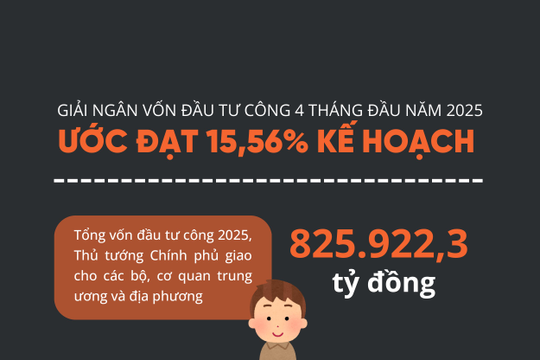 Infographics: Giải ngân vốn đầu tư công 4 tháng đầu năm ước đạt 128.512,9 tỷ đồng
