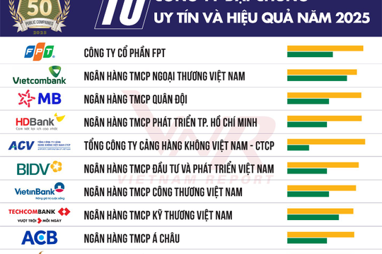 Công bố Top 50 Công ty Đại chúng uy tín và hiệu quả năm 2025