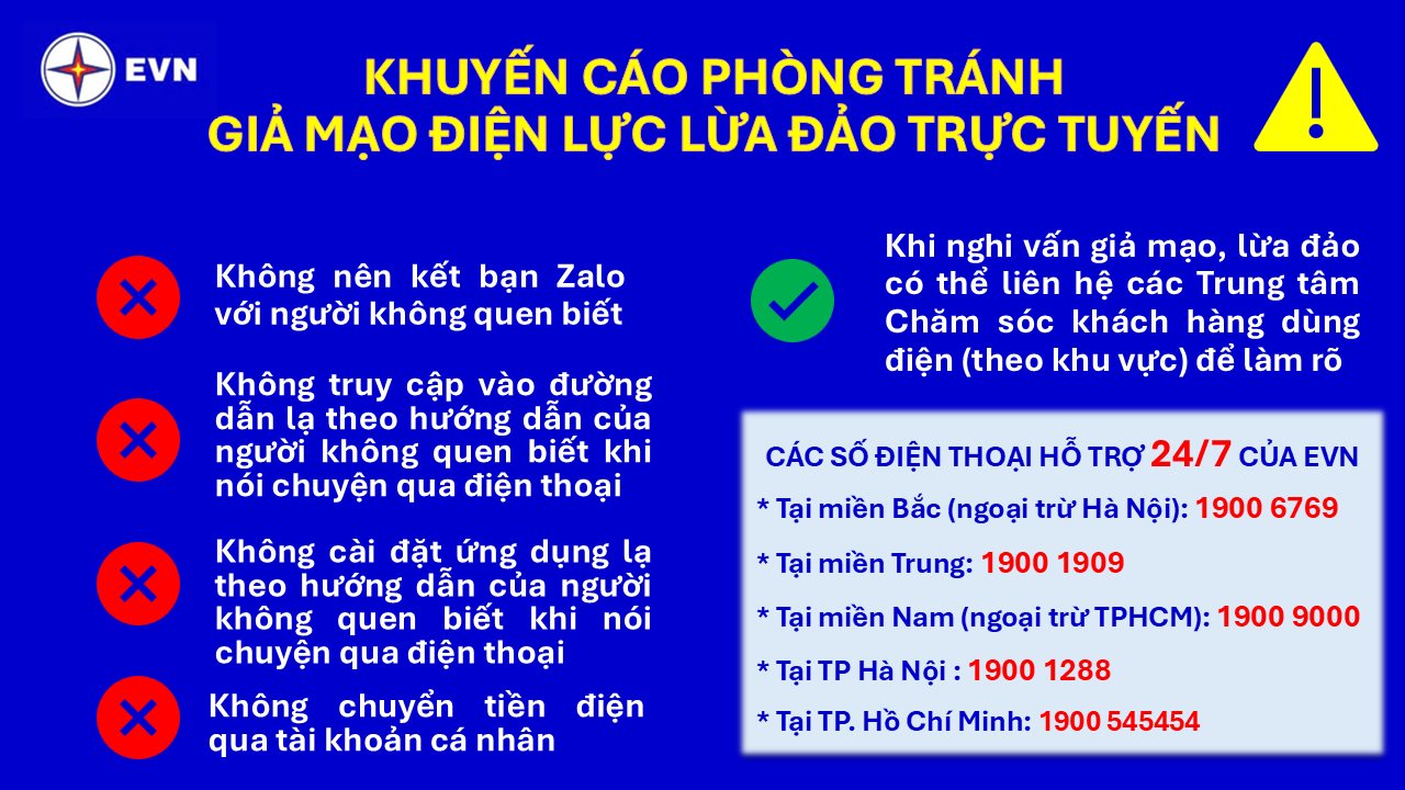 EVN: Cảnh báo mạo danh, lợi dụng thông tin sáp nhập để trục lợi	