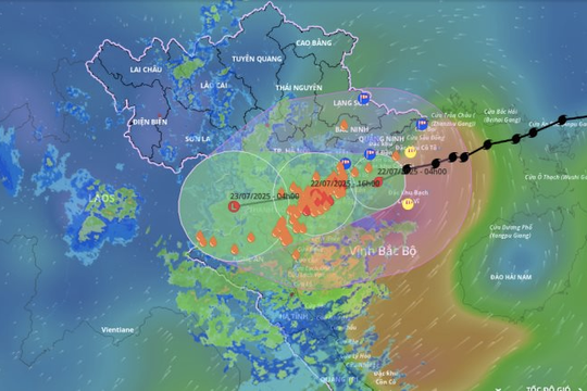 Tâm bão số 3 dự kiến đổ bộ đất liền từ Hải Phòng đến Ninh Bình trưa 22/7 Tâm bão số 3 dự kiến đổ bộ đất liền từ Hải Phòng đến Ninh Bình trưa 22/7