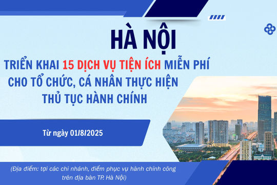 Hà Nội miễn phí 15 dịch vụ cho tổ chức, cá nhân thực hiện thủ tục hành chính