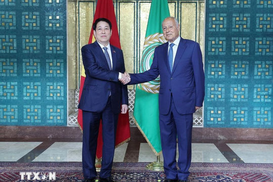 Chủ tịch nước Lương Cường dự Lễ thượng cờ Việt Nam tại trụ sở Liên đoàn Arab