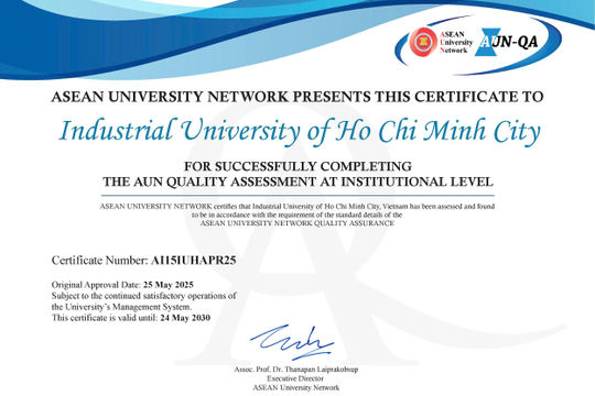 IUH đạt chứng nhận kiểm định chất lượng theo tiêu chuẩn AUN-QA IUH đạt chứng nhận kiểm định chất lượng theo tiêu chuẩn AUN-QA