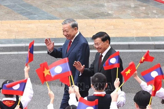 Tổng Bí thư Tô Lâm chủ trì Lễ đón Tổng Bí thư, Chủ tịch nước Lào Thongloun Sisoulith