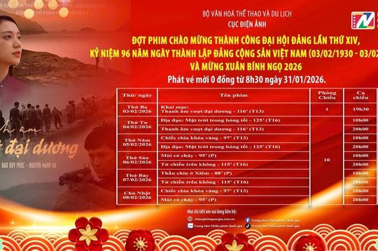 Chiếu phim miễn phí toàn quốc mừng Đảng, mừng Xuân Bính Ngọ 2026