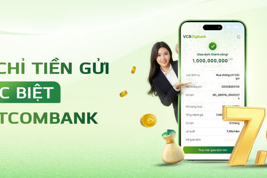 Vietcombank tiếp tục phát hành Chứng chỉ tiền gửi trực tuyến với lãi suất lên đến 7,9%/năm